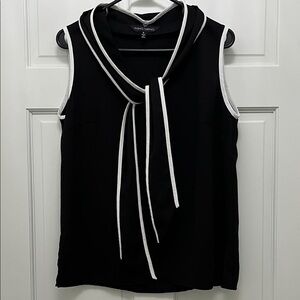 Ming Wang Women's Drape Tie-Neck Crepe de Chine Black Sleeveless Top - Sz Small